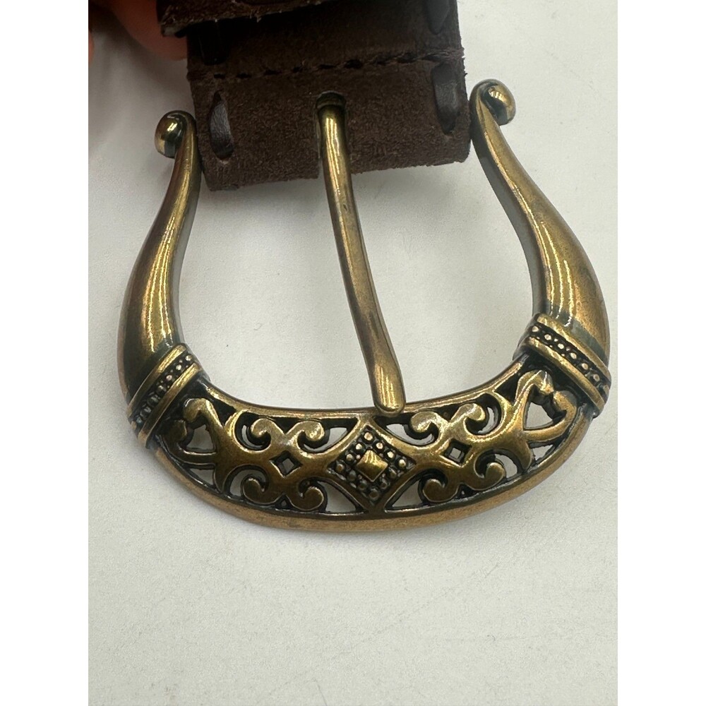 Brighton Brown Wide Suede Concho Belt Ornate Brass Medallions Western Cowgirl 3" - Picture 8 of 12